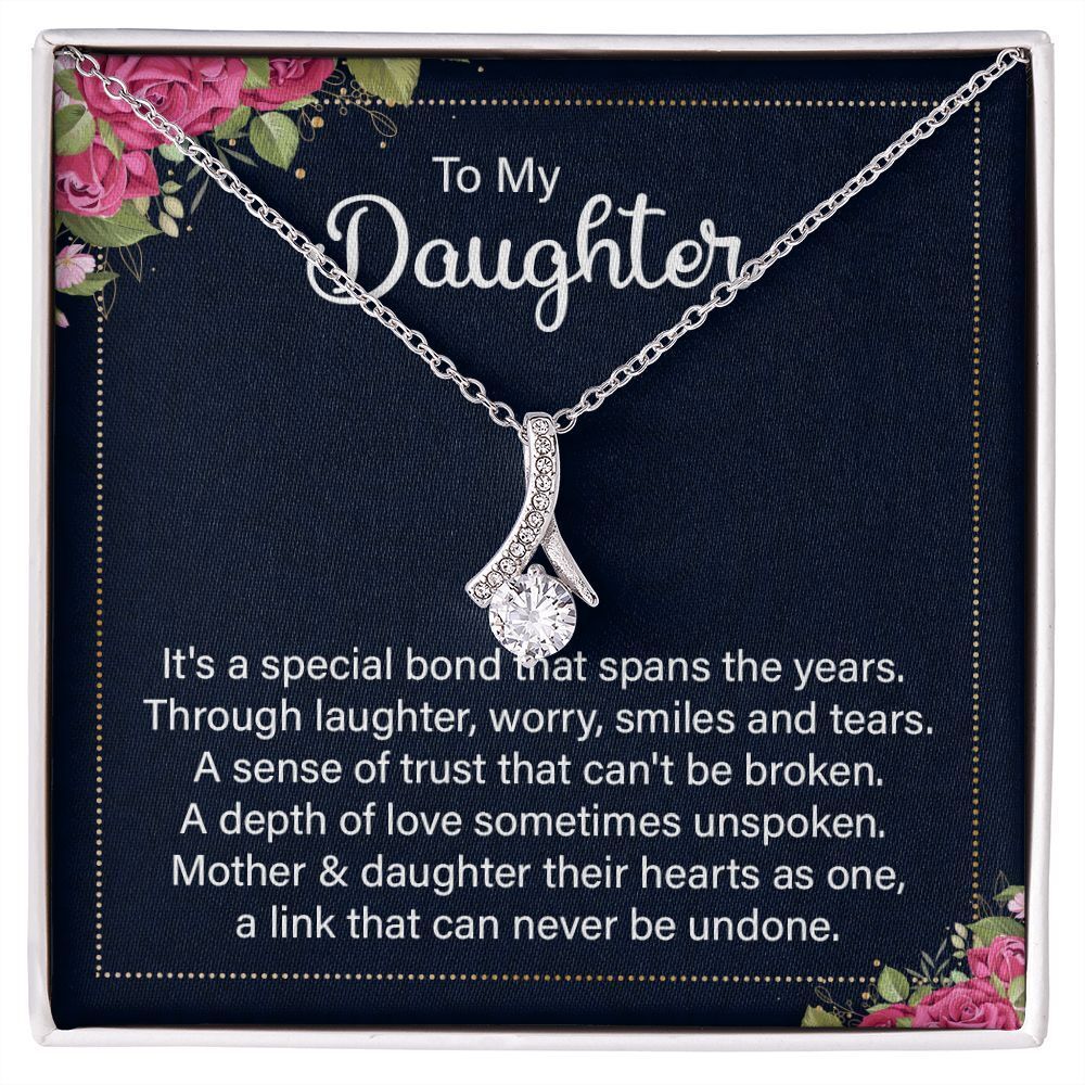 To My Daughter Our Special Bond Ribbon Necklace Silver Tone Standard Box